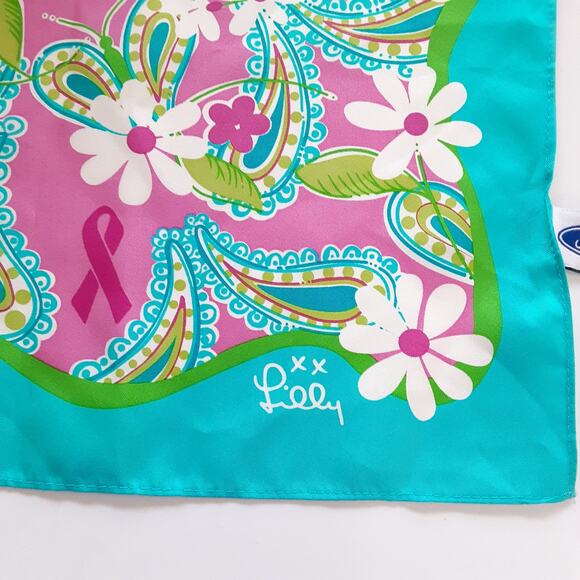 Lilly Pulitzer Ford 100% Silk Rectangle Scarf Pink Floral Breast Cancer 2004 - Picture 5 of 9